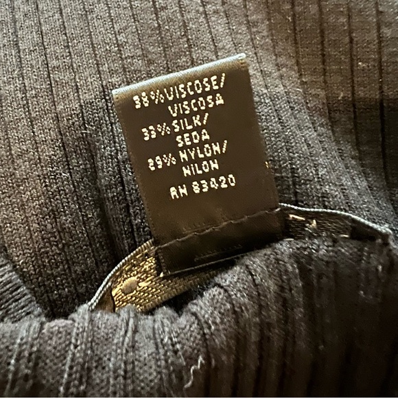 August Silk Black 3/4 Sleeve Ribbed Scoop Neck Sweater Viscose Blend Sz L - Picture 6 of 6